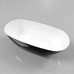 Ванна Whitecross Onyx D, 160х75 см, из искусственного камня, цвет- черный/белый глянцевый, (без гидромассажа) овальная, отдельностоящая, правосторонняя/левосторонняя, правая/левая, универсальная
