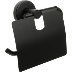 Держатель для туалетной бумаги Fixsen Comfort Black, с крышкой, черный матовый, настенный, сталь, форма прямоугольная, для туалета/ванной, бумагодержатель