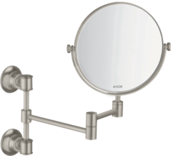 Зеркало Axor Montreux косметическое, 17 см без подсветки, круглое, цвет: под сталь, с увеличением, для ванной, настенное, поворотное/наклоняемое