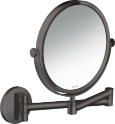 Зеркало Axor Universal Circular Access косметическое, 17 см без подсветки, круглое, цвет: шлифованный черный хром, с увеличением, для ванной, настенное, поворотное/наклоняемое