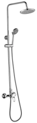 Душевая система Decoroom, высота- 1244 мм, настенная, цвет хром, комплект: однорычажный смеситель/тропический душ (с верхней лейкой)/штанга/лейка/шланг, латунь, наружного монтажа