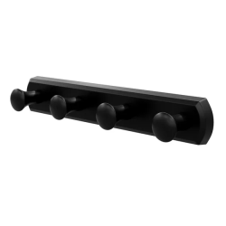 Планка с крючками WasserKRAFT, 4 крючка, настенная, металлическая, для полотенец/халатов в ванную/туалет/душевую кабину, цвет черный матовый