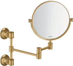 Зеркало Axor Montreux косметическое, 17 см без подсветки, круглое, цвет: шлифованное золото, с увеличением, для ванной, настенное, поворотное/наклоняемое