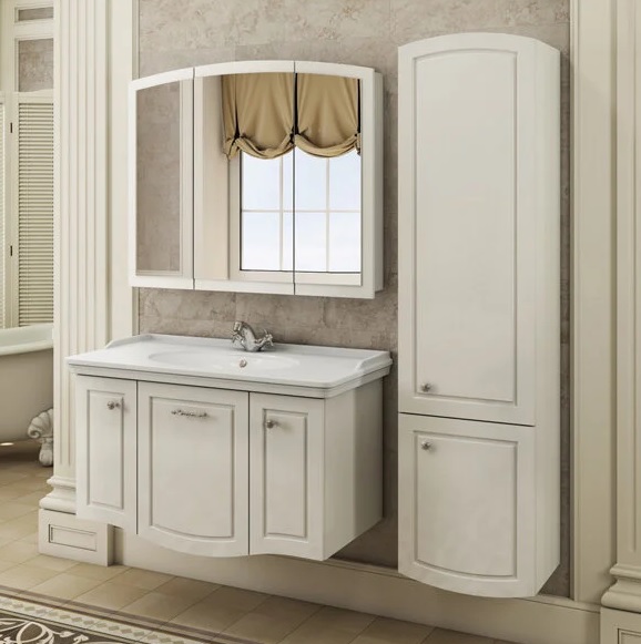Зеркальный шкаф Comforty Палини 100, 98х80х14,5 см, подвесной, цвет белый, зеркало, с 3 распашными дверцами/полки, механизм плавного закрывания, прямоугольный