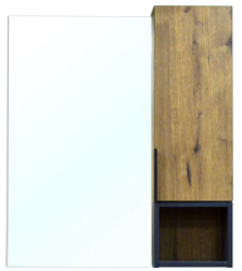 Зеркальный шкаф Azario Gris 75, 73х80х16 см, подвесной, цвет дуб веллингтон, зеркало, 1 распашная дверца/открытая полка, прямоугольный, правый/левый, правосторонний/левосторонний
