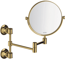 Зеркало Axor Montreux косметическое, 17 см без подсветки, круглое, цвет: полированное золото, с увеличением, для ванной, настенное, поворотное/наклоняемое