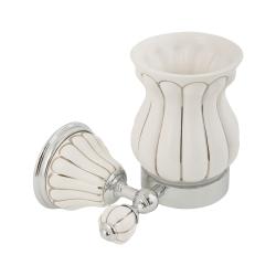 Стакан Migliore Olivia, с держателем, настенный, латунь/керамика, форма округлая, для зубных щеток в ванную/туалет/душевую кабину, цвет хром/белый