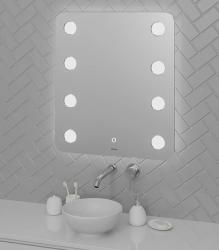 Зеркало GROSSMAN NEON с LED подсветкой 70х80 см цвет:белый, прямоугольное, с LED/ЛЕД подсветкой в форме окружностей по краям, гравировка, сенсорный выключатель,  для ванны, без антизапотевания