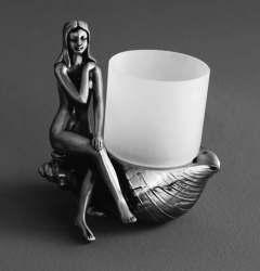 Стакан Art&Max Juno, с держателем, настольный, латунь/стекло, форма округлая, для зубных щеток в ванную/туалет/душевую кабину, цвет серебро