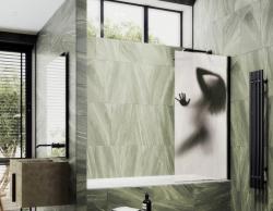 Душевая шторка на ванну MaybahGlass, 140х80 см, стекло с рисунком (ФП015)/профиль широкий, цвет черный, фиксированная, закаленное стекло 8 мм, плоская/панель, правая/левая, правосторонняя/левосторонняя, универсальная
