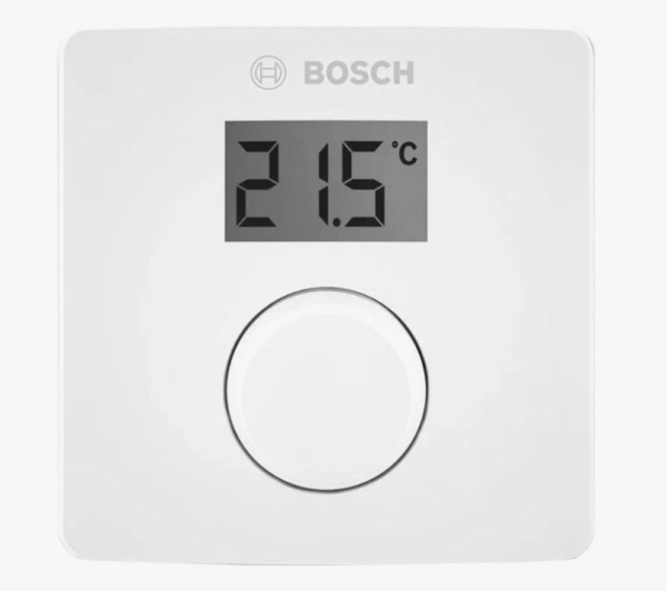 Терморегулятор Bosch CR10 (Open Therm) температурный, проводной (белый), накладной, комнатный, для систем водяного отопления/теплого пола (термостат), жк дисплей, не программируемый