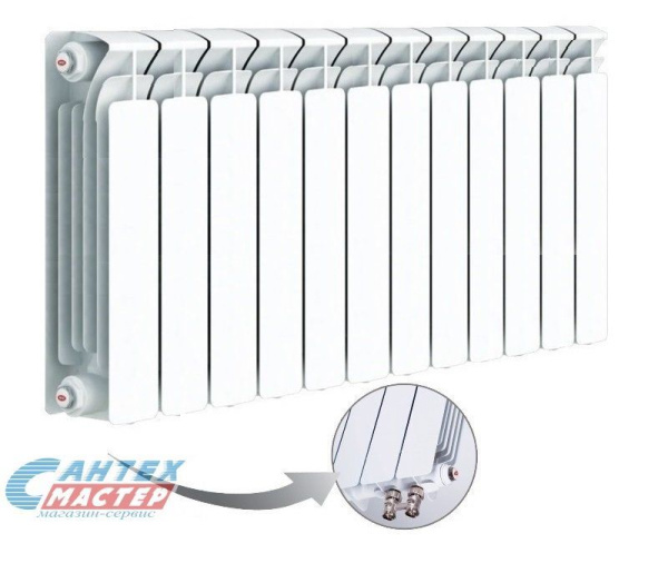 Радиатор отопления Rifar Base Ventil 500 (14 секции) биметаллический, нижнее левое подключение, для квартиры, дома, водяные, мощность 2856 Вт, настенный, батарея (Рифар)