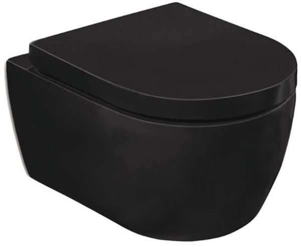 Унитаз подвесной Grossman GR-4411S Black, ЧЕРНЫЙ, горизонтальный (прямой, в стену) выпуск, безободковый, с быстросьемным сиденьем микролифт, с крышкой (сиденье) ДЮРОПЛАСТ