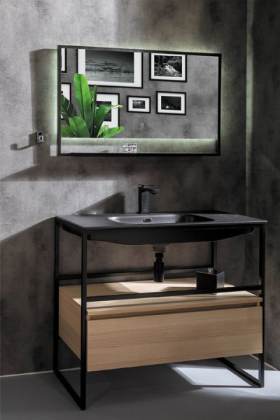 Консоль Armadi Art Loft 100, 100х85х45 см, напольная, цвет черный, металлический каркас под раковину, тумба, прямоугольная