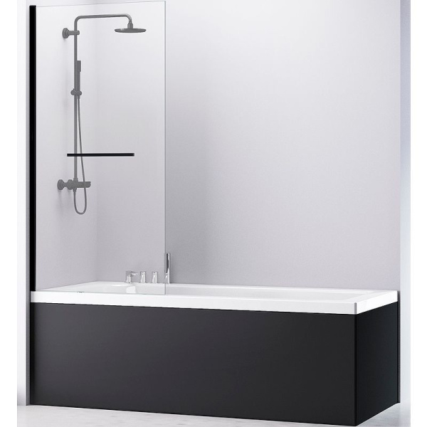 Шторка на ванну ABBER Immer Offen 100х140 см, 1ств.фиксированная, профиль черный,  прозрачное стекло,плоская/панель, из прозрачного стекла (шторка для ванны)